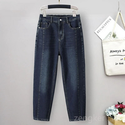 Jarné jesenné nové dievčenské deväťštvrťové nohavice, elastické rifle s vysokým pásom, voľné nohavice, veľkosť 6XL, 5XL, 4XL