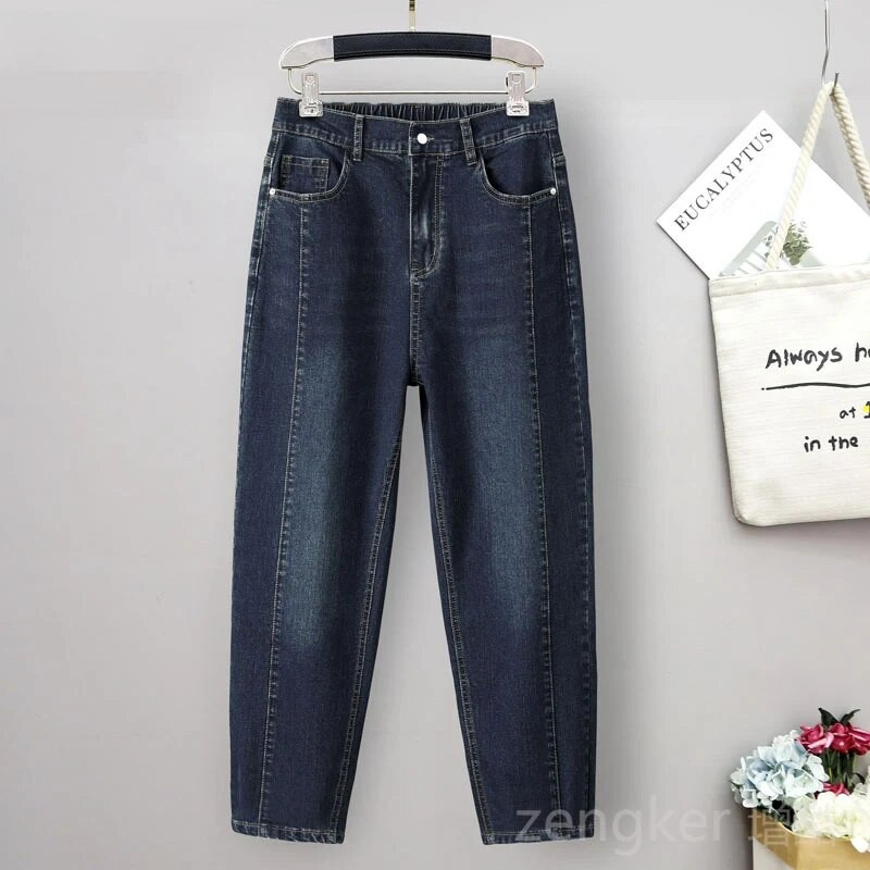 Jarné jesenné nové dievčenské deväťštvrťové nohavice, elastické rifle s vysokým pásom, voľné nohavice, veľkosť 6XL, 5XL, 4XL