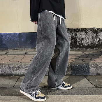2023 Мъжки дънки Корейска версия Студентски ежедневни панталони High Street Прави свободни широки дънки Черни сиви сини широки дънки