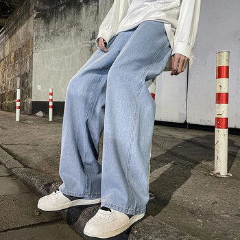 2023 Мъжки дънки Корейска версия Студентски ежедневни панталони High Street Прави свободни широки дънки Черни сиви сини широки дънки
