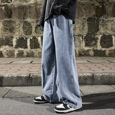 2023 Blugi bărbați Versiune coreeană Pantaloni casual pentru studenți High Street, drepti, largi, cu picioare largi, negru, gri, albastru, blugi largi