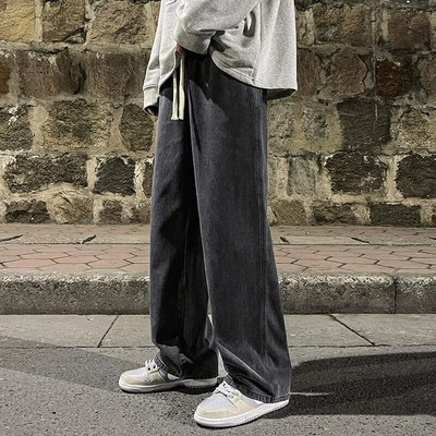 2023 Blugi bărbați Versiune coreeană Pantaloni casual pentru studenți High Street, drepti, largi, cu picioare largi, negru, gri, albastru, blugi largi