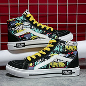 Módne graffiti potlačené pánske plátené topánky farebné dizajnérske plátené tenisky pánske vysoké ležérne topánky priedušné skateboardové topánky