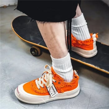 Оранжеви платнени обувки Мъжки ежедневни обувки на платформа Дизайнерски мъжки платнени маратонки Street Vulcanized Shoes Men Zapatillas Hombre Male