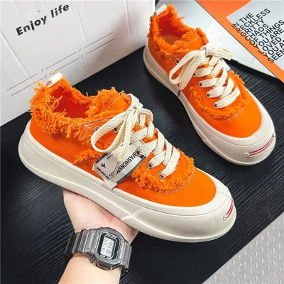Оранжеви платнени обувки Мъжки ежедневни обувки на платформа Дизайнерски мъжки платнени маратонки Street Vulcanized Shoes Men Zapatillas Hombre Male