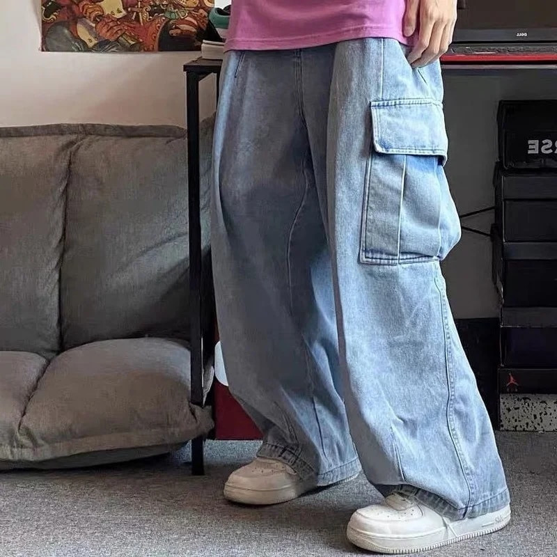 HOUZHOU Baggy Jeans Nohavice Pánske Džínsové Nohavice Čierne Široké Nohavice Pánske Rifle Nadmerné Cargo Kórejské Streetwear Hip Hop Harajuku