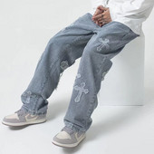 2023 Pantaloni de modă Pantaloni de blugi încrucișați Streetwear Hip Hop Blugi largi cu talie joasă pentru bărbați coreeani Y2k femei Pantaloni cargo Punk