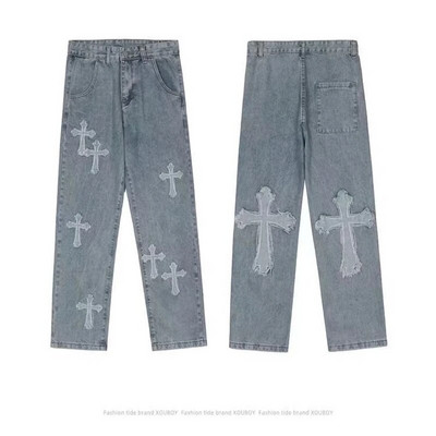 2023 Pantaloni de modă Pantaloni de blugi încrucișați Streetwear Hip Hop Blugi largi cu talie joasă pentru bărbați coreeani Y2k femei Pantaloni cargo Punk