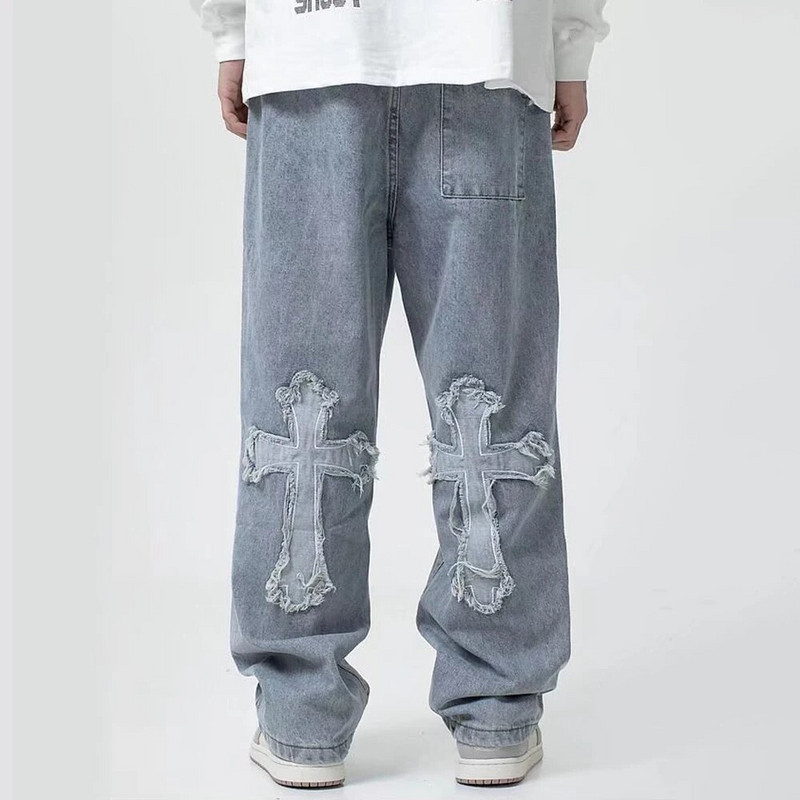 2023 Pantaloni de modă Pantaloni de blugi încrucișați Streetwear Hip Hop Blugi largi cu talie joasă pentru bărbați coreeani Y2k femei Pantaloni cargo Punk