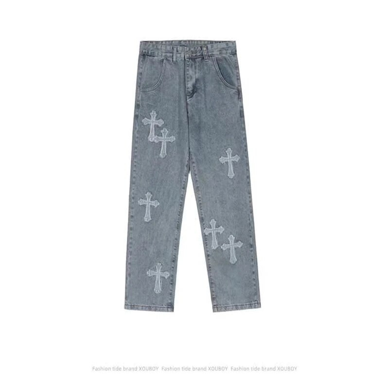 2023 Pantaloni de modă Pantaloni de blugi încrucișați Streetwear Hip Hop Blugi largi cu talie joasă pentru bărbați coreeani Y2k femei Pantaloni cargo Punk