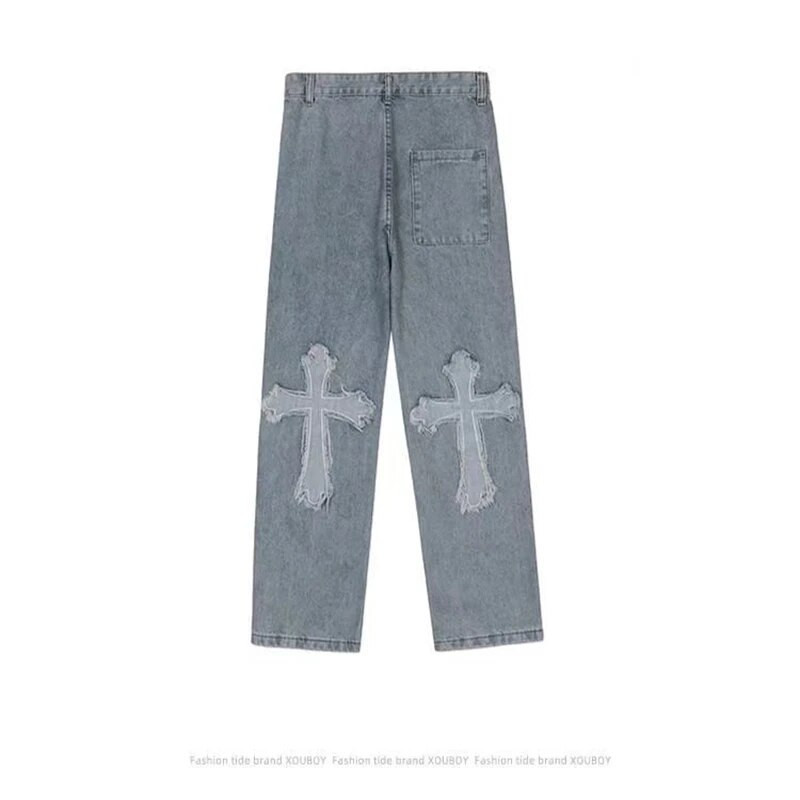 2023 Pantaloni de modă Pantaloni de blugi încrucișați Streetwear Hip Hop Blugi largi cu talie joasă pentru bărbați coreeani Y2k femei Pantaloni cargo Punk