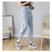 Blugi pentru femei Pantaloni harem cu talie înaltă Moda eleganti pentru femei Denim până la glezne Buzunare stil cargo Vintage Harajuku