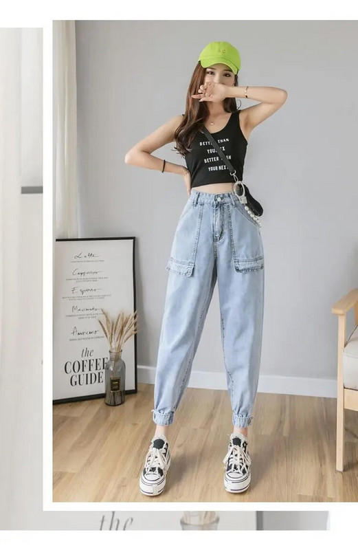 Blugi pentru femei Pantaloni harem cu talie înaltă Moda eleganti pentru femei Denim până la glezne Buzunare stil cargo Vintage Harajuku
