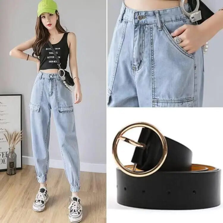 Blugi pentru femei Pantaloni harem cu talie înaltă Moda eleganti pentru femei Denim până la glezne Buzunare stil cargo Vintage Harajuku