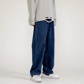Ανδρικά φαρδιά τζιν κορεατικής μόδας Κλασικό παντελόνι μονόχρωμο ίσιο τζιν παντελόνι φαρδύ Ανδρικό ανοιχτό μπλε γκρι μαύρο