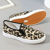 Pantofi de damă din pânză leopard, toamna 2023, pantofi de tenis sport pentru femei, pantofi leneși, cu toc plat, pantofi ocazionali