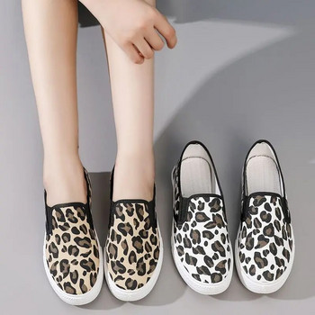 Леопардови платнени дамски обувки 2023 Есенни дамски спортни обувки за тенис Мързеливи женски ежедневни мокасини с плосък ток