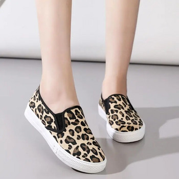 Леопардови платнени дамски обувки 2023 Есенни дамски спортни обувки за тенис Мързеливи женски ежедневни мокасини с плосък ток