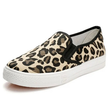 Γυναικεία παπούτσια Leopard Canvas 2023 Φθινοπωρινά γυναικεία αθλητικά παπούτσια τένις Lazy γυναικεία επίπεδη τακούνι slip σε casual loafers