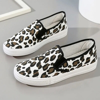 Pantofi de damă din pânză leopard, toamna 2023, pantofi de tenis sport pentru femei, pantofi leneși, cu toc plat, pantofi ocazionali