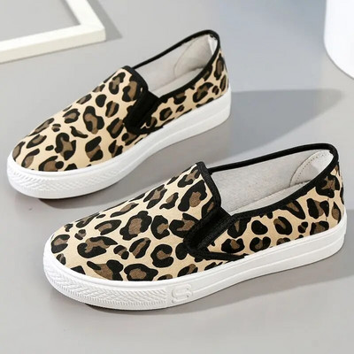 Pantofi de damă din pânză leopard, toamna 2023, pantofi de tenis sport pentru femei, pantofi leneși, cu toc plat, pantofi ocazionali