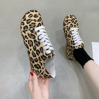 Pantofi de damă din pânză leopard, toamna 2023, pantofi de tenis sport pentru femei, pantofi leneși, cu toc plat, pantofi ocazionali