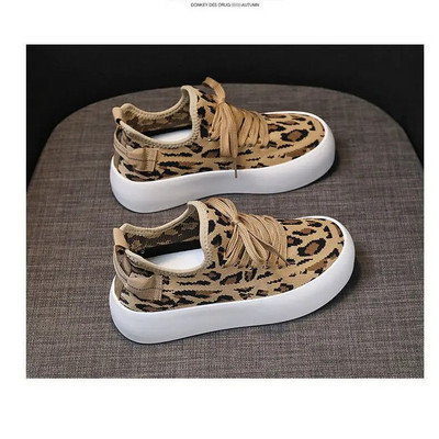 Pantofi de damă din pânză leopard, toamna 2023, pantofi de tenis sport pentru femei, pantofi leneși, cu toc plat, pantofi ocazionali