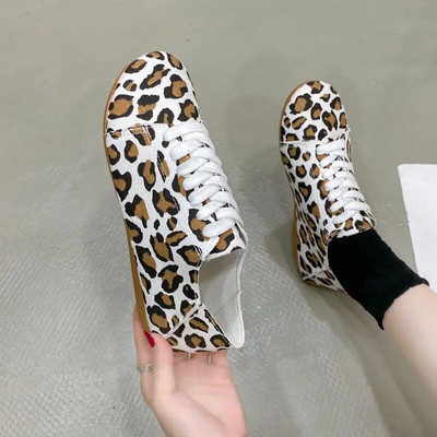 Pantofi de damă din pânză leopard, toamna 2023, pantofi de tenis sport pentru femei, pantofi leneși, cu toc plat, pantofi ocazionali