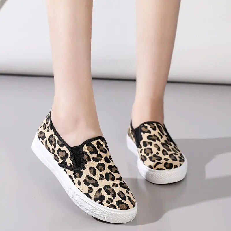 Pantofi de damă din pânză leopard, toamna 2023, pantofi de tenis sport pentru femei, pantofi leneși, cu toc plat, pantofi ocazionali