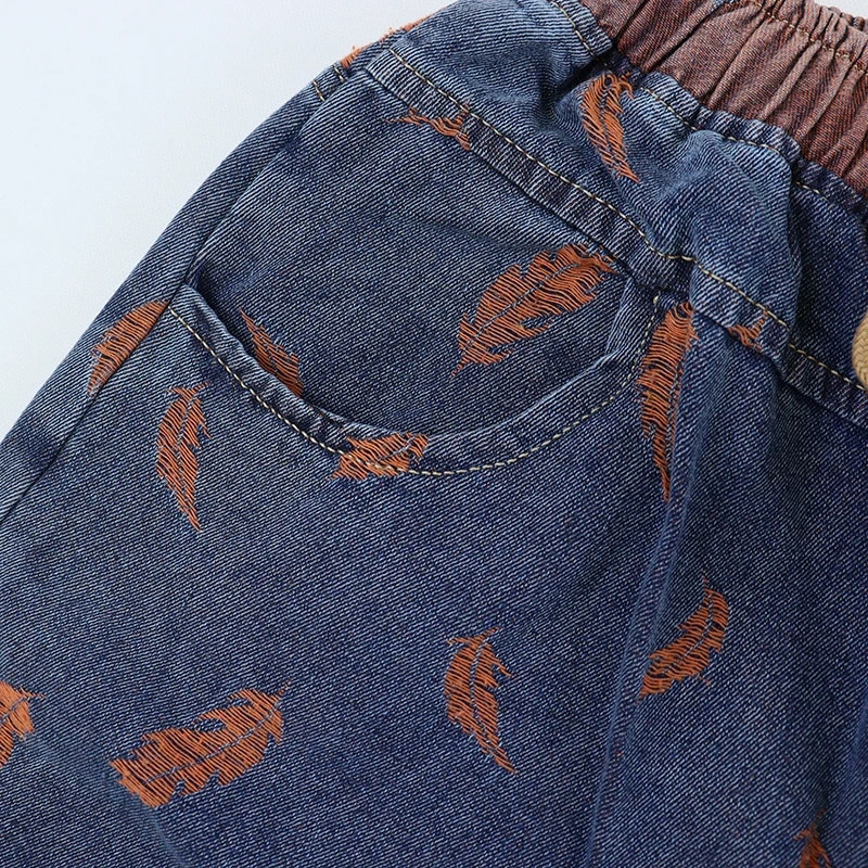 Ανοιξιάτικο γυναικείο τζιν τζιν Vintage μπάλωμα με κέντημα με φτερά Loose ψηλή ελαστική μέση all-match Casual παντελόνι μαμά χαρέμι μπλε