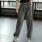 6485 Dámske džínsy s vysokým pásom, vrecovité, streetwear, univerzálna móda, ležérne, bavlnené, jar, jeseň, populárne dámske džínsové nohavice