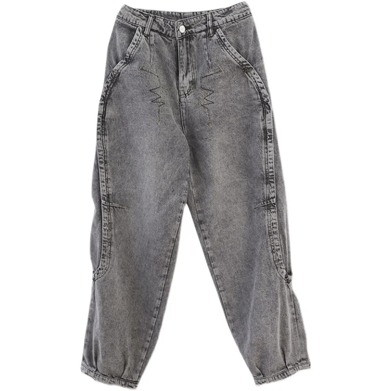 6485 Dámske džínsy s vysokým pásom, vrecovité, streetwear, univerzálna móda, ležérne, bavlnené, jar, jeseň, populárne dámske džínsové nohavice