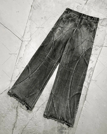 Y2K Destroyed Stitching Jeans Мъжки черни изпрани дънки Готически стил Street Trend Clothing Ретро свободни широки панталони Fall Guys