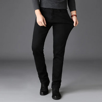 Мъжки разтегливи черни дънки Класически стил Бизнес мода Чисто черни прилепнали дънкови панталони Мъжки маркови ежедневни панталони