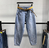 Hot Drilling Harem Jeans Female New Spring High Waist Loose Blue Denim Παντελόνι Γυναικείο Buttoms s101