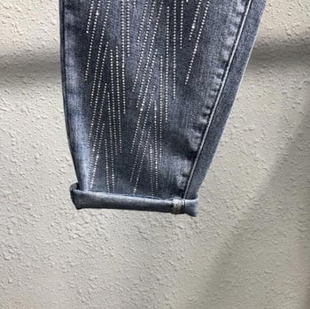 Hot Drilling Harem Jeans Female New Spring High Waist Loose Blue Denim Παντελόνι Γυναικείο Buttoms s101