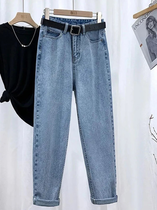 Blugi harem până la glezne pentru femei, vintage, coreeane, de modă, îmbrăcăminte de stradă, pantaloni drepți de denim cu talie înaltă, pantaloni casual Kot