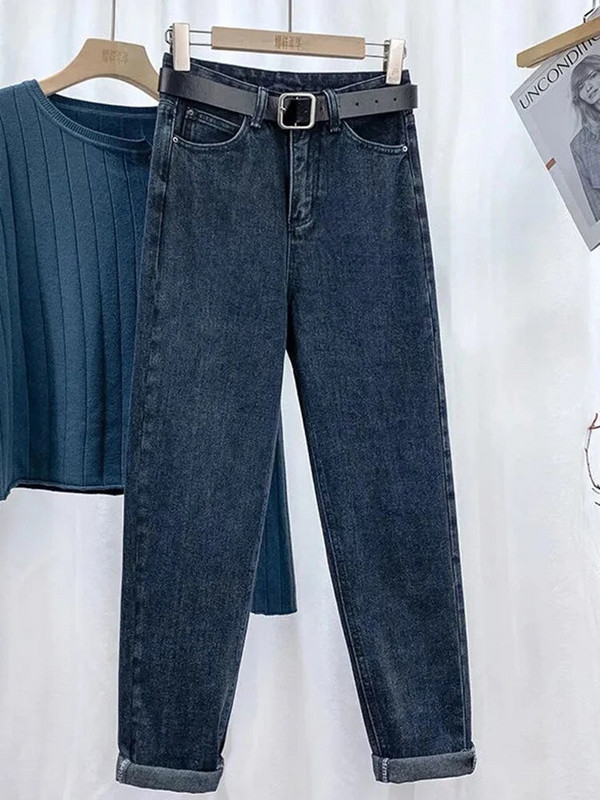 Blugi harem până la glezne pentru femei, vintage, coreeane, de modă, îmbrăcăminte de stradă, pantaloni drepți de denim cu talie înaltă, pantaloni casual Kot
