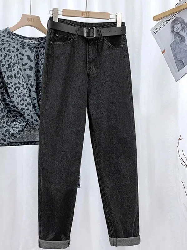 Blugi harem până la glezne pentru femei, vintage, coreeane, de modă, îmbrăcăminte de stradă, pantaloni drepți de denim cu talie înaltă, pantaloni casual Kot