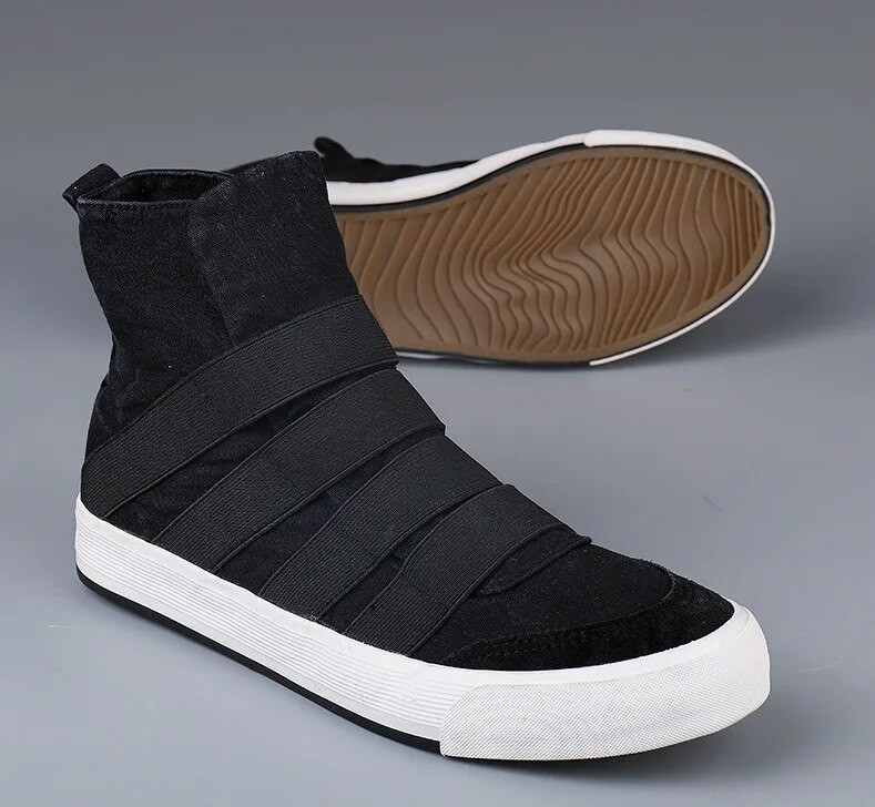 Pánske ležérne topánky, pánske tenisky, vysoké topánky s elastickým remienkom, plátené topánky z gumy, vulkanizované topánky z PU, nazúvacie, jar, jeseň