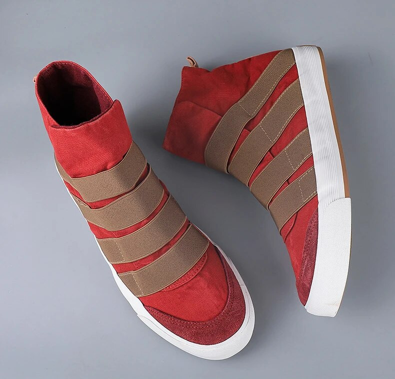 Pánske ležérne topánky, pánske tenisky, vysoké topánky s elastickým remienkom, plátené topánky z gumy, vulkanizované topánky z PU, nazúvacie, jar, jeseň