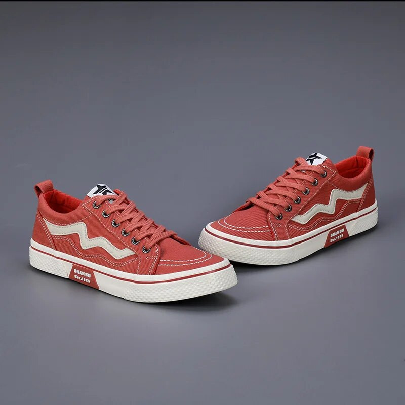 Jarné letné módne červené pánske plátené topánky ploché priedušné topánky na doske pánske protišmykové vulkanizované topánky ležérne pánske basket homme