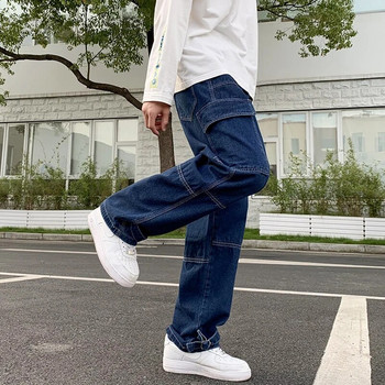 Мъжки дънки с широки крачоли Хип-хоп Ежедневни мъжки прави широки дънкови панталони Streetwear Панталон за скейтборд Неутрални панталони Плюс размер S-5XL