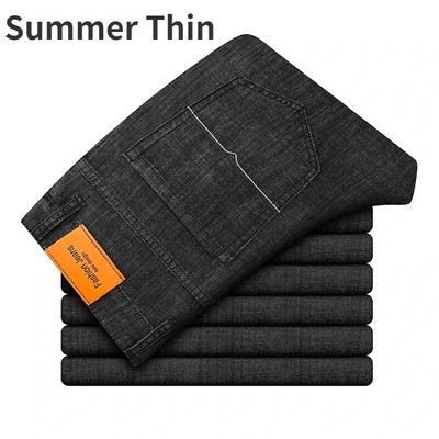 2023 Material subțire sau gros, blugi de birou pentru afaceri, bărbați, clasici, albastru, negru, bumbac, elastic, drepți, pantaloni din denim pantaloni de marcă masculină