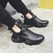 Pantofi sport din piele PU pentru bărbați, pantofi de jogging, cu vârf rotund, cu fund gros, pantofi de alergare, respirabili, confortabili