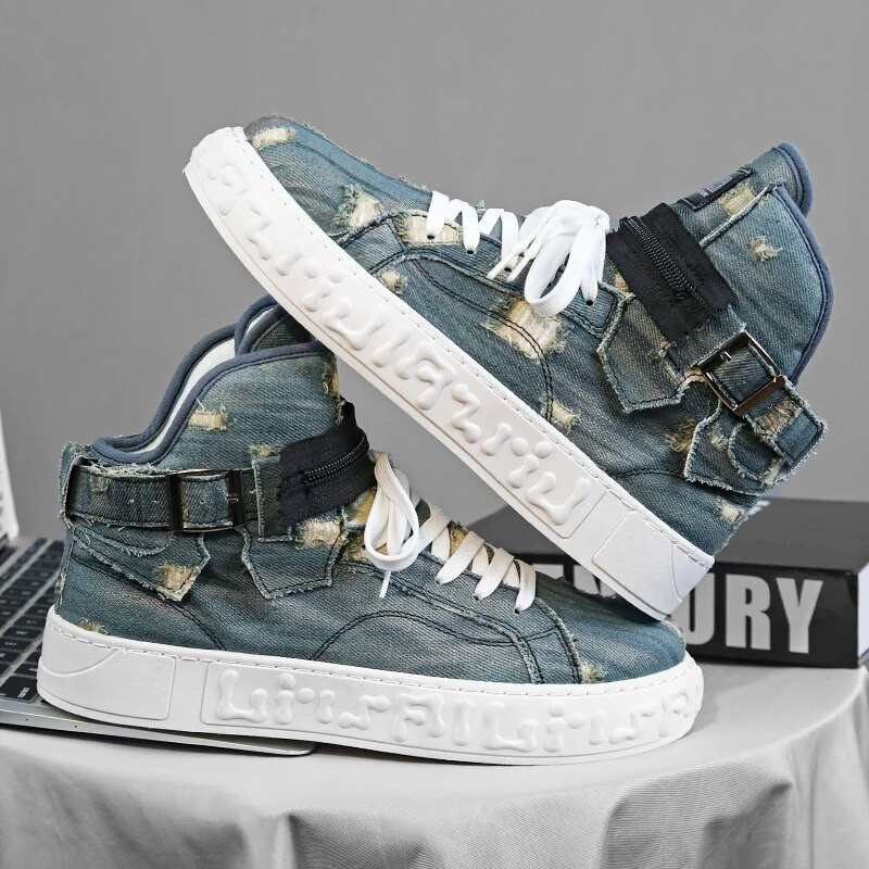 2023 Vintage džínsové plátené topánky Pánske dizajnérske módne topánky Pánske ležérne vulkanizované topánky s vysokým topom Pánske skateboardové tenisky Dospievajúce