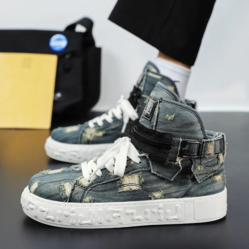 2023 Vintage džínsové plátené topánky Pánske dizajnérske módne topánky Pánske ležérne vulkanizované topánky s vysokým topom Pánske skateboardové tenisky Dospievajúce