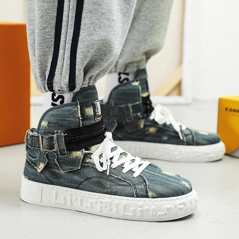 2023 Vintage džínsové plátené topánky Pánske dizajnérske módne topánky Pánske ležérne vulkanizované topánky s vysokým topom Pánske skateboardové tenisky Dospievajúce