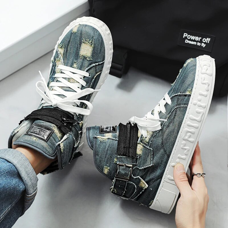 2023 Vintage džínsové plátené topánky Pánske dizajnérske módne topánky Pánske ležérne vulkanizované topánky s vysokým topom Pánske skateboardové tenisky Dospievajúce