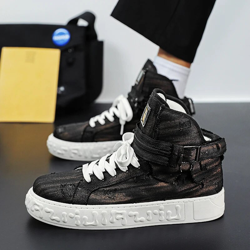 2023 Vintage džínsové plátené topánky Pánske dizajnérske módne topánky Pánske ležérne vulkanizované topánky s vysokým topom Pánske skateboardové tenisky Dospievajúce